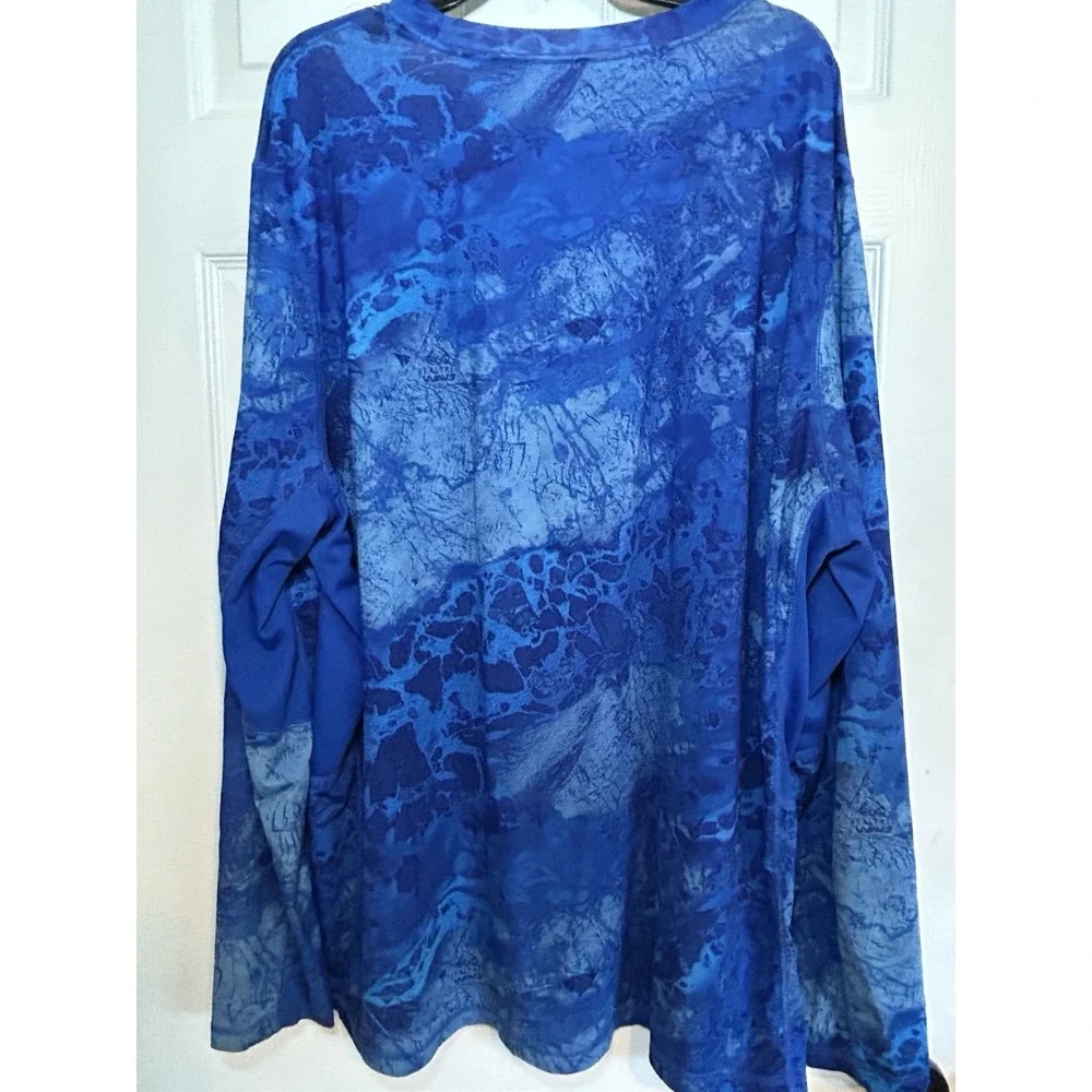 REALTREE FISHING MENS BLUE CAMO ACTIVEWEAR POLY SPANDEX SHIRT SZ 2XL